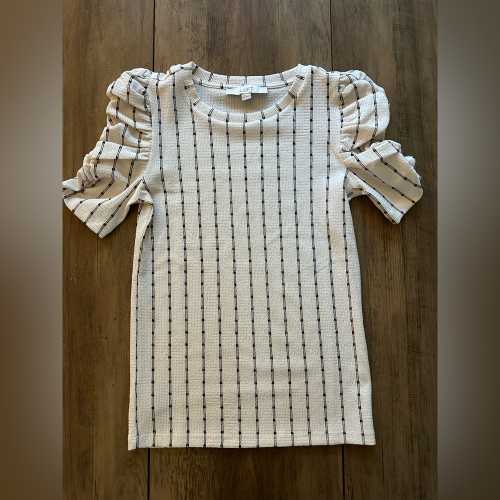 Loft XS Puff Sleeve Striped Shirt